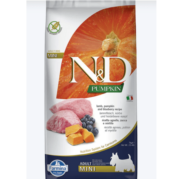 Farmina N&D Dry Dog Food Grain Free Pumpkin Lamb & Blueberry Adult Mini Breed