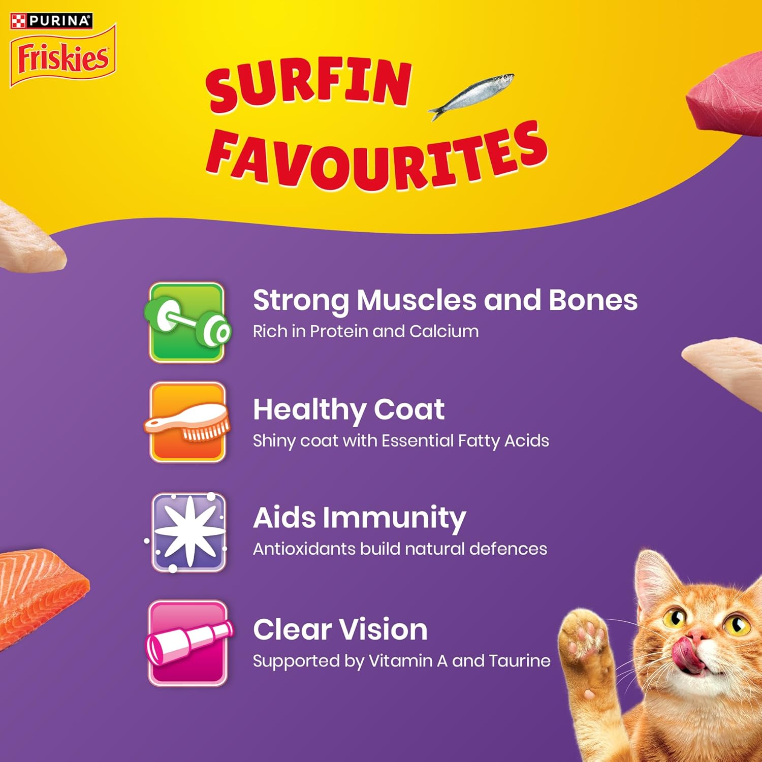 Purina Friskies Surfin’ Favourites Mackerel Tuna Salmon & Sardine Flavours Adult Cat Food 3