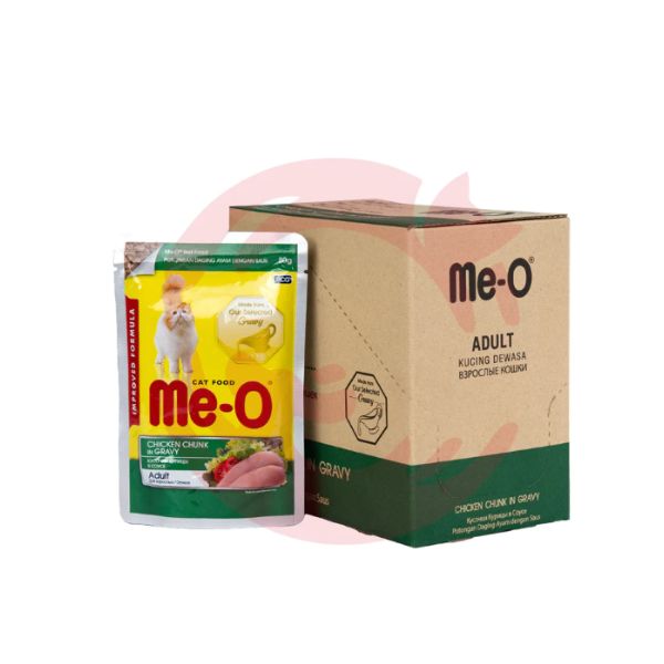 Me-O Chicken Chunks Wet Cat Food - Delicious and Nutritious Meal for Cats Image of Me-O Chicken Chunks Wet Cat Food, a delicious and nutritious meal option for cats made with real chicken chunks