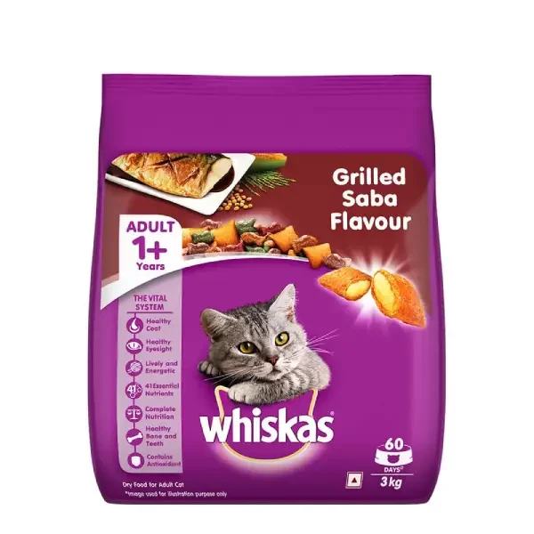 Whiskas Dry Cat Food for Adult Cats (1+ Years), Grilled Saba Flavour