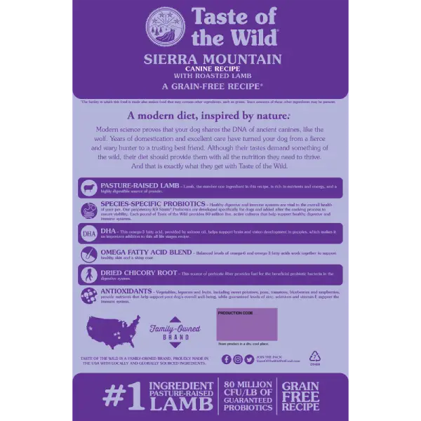 Taste of the Wild Sierra Adult Dry Dog Food Taste of the Wild Sierra Mountain Canine Recipe Grain Free Dry Dog Food Roasted Lamb
