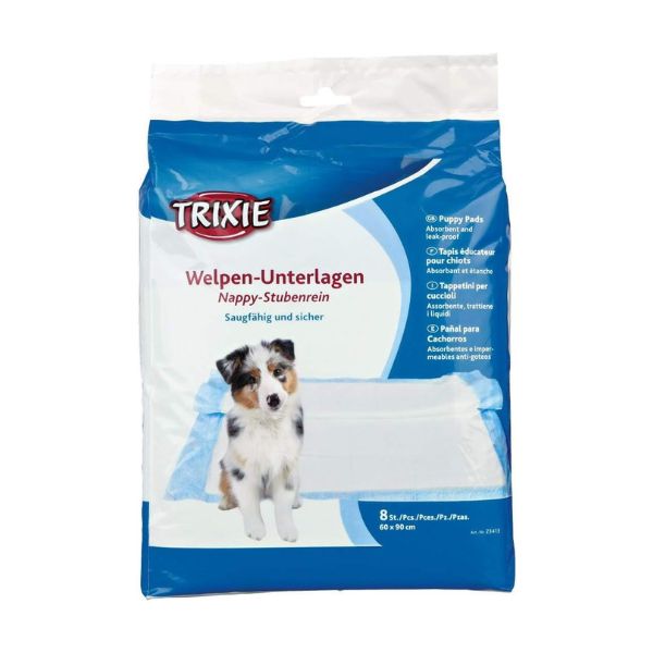 Trixie Nappy Puppy Pads (60 x 90 cm) – 8 Pads, ideal for training puppies, highly absorbent and convenient.