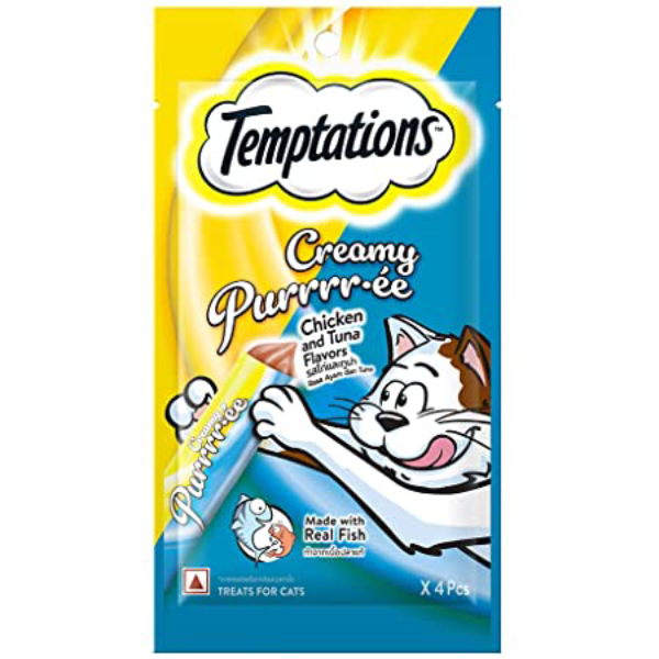 Temptations Creamy Purrrr-ee Cat Treats, Chicken & Tuna Flavour - 48 g