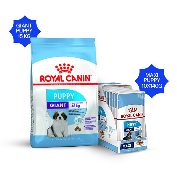 Royal Canin Giant Puppy Dry Food & Maxi Puppy Wet Food Combo
