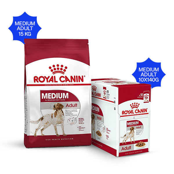 Royal Canin Medium Adult Dry Dog Food & Medium Adult Wet Dog Food Combo