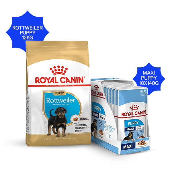Royal Canin Rottweiler Puppy Dry Dog Food & Maxi Puppy Wet Dog Food Combo