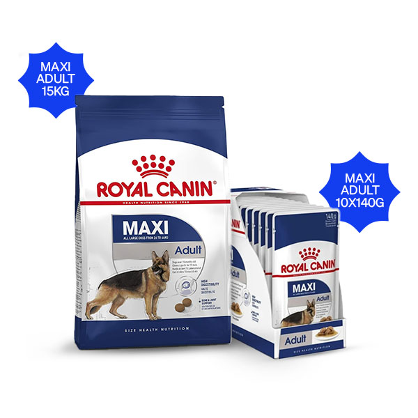 Royal Canin Maxi Adult Dry Dog Food & Maxi Adult Wet Dog Food Combos