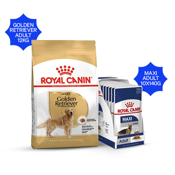 Royal Canin Golden Retriever Adult Dry Dog Food & Maxi Adult Wet Dog Food Combo