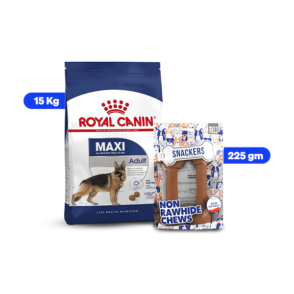 Royal Canin Maxi Adult Dry Dog Food & Snackers Non Rawhide Chews Bone Natural Dog Treats