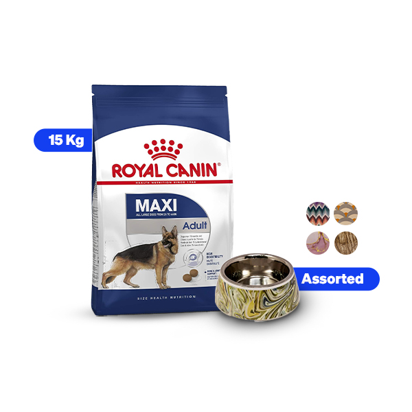 Royal Canin Maxi Adult Dry Dog Food & Ezra Retro Design Pet Bowl