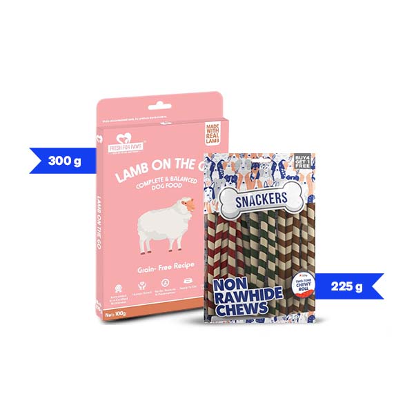 Fresh For Paws Lamb On The Go Wet Pet Food & Snackers Non Rawhide Chews Two Tone Chewy Roll