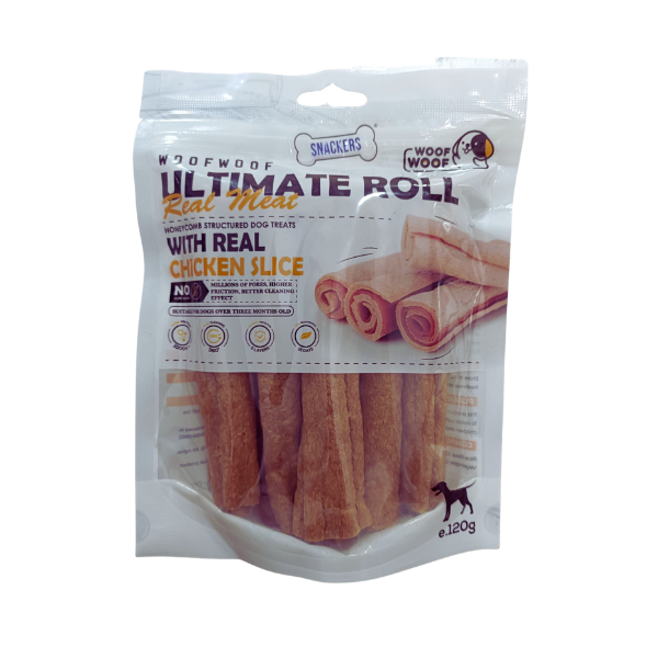 Woof Woof Snackers Ultimate Roll With Real Chicken Slice