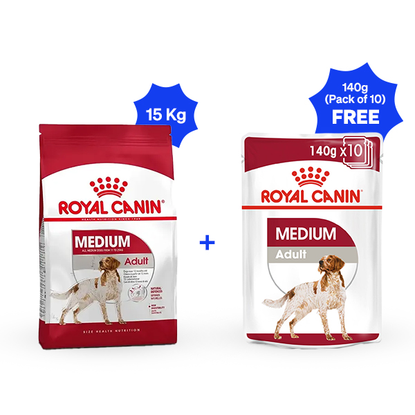 Royal Canin Medium Adult Dry Dog Food (15 Kg + Pack of 10)