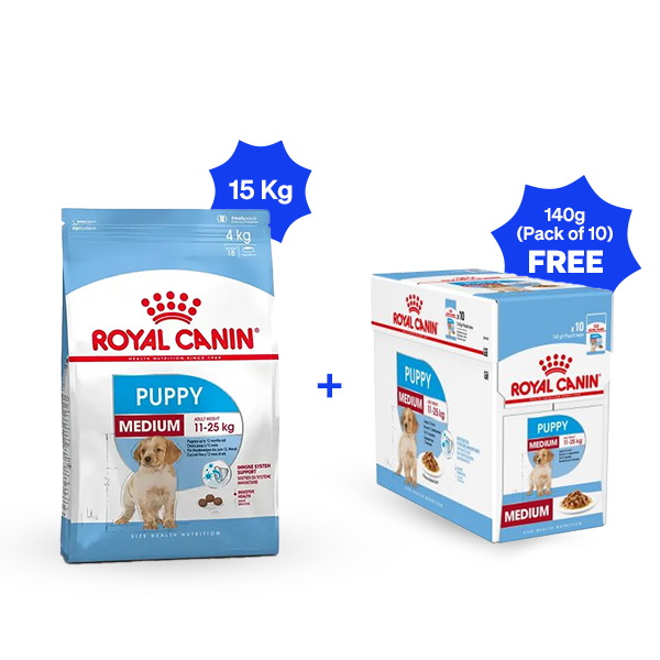 Royal Canin Medium Puppy Dry Dog Food (15 Kg + Pack of 10)