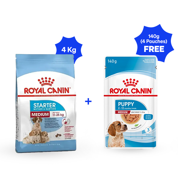 Royal Canin Medium Starter Dry Dog Food (4 Kg + 4 Pouches Free)