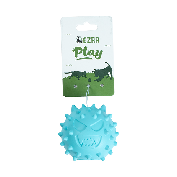 Ezra Play Refillable Devil Emoji Rubber Ball Pet Toy - Blue