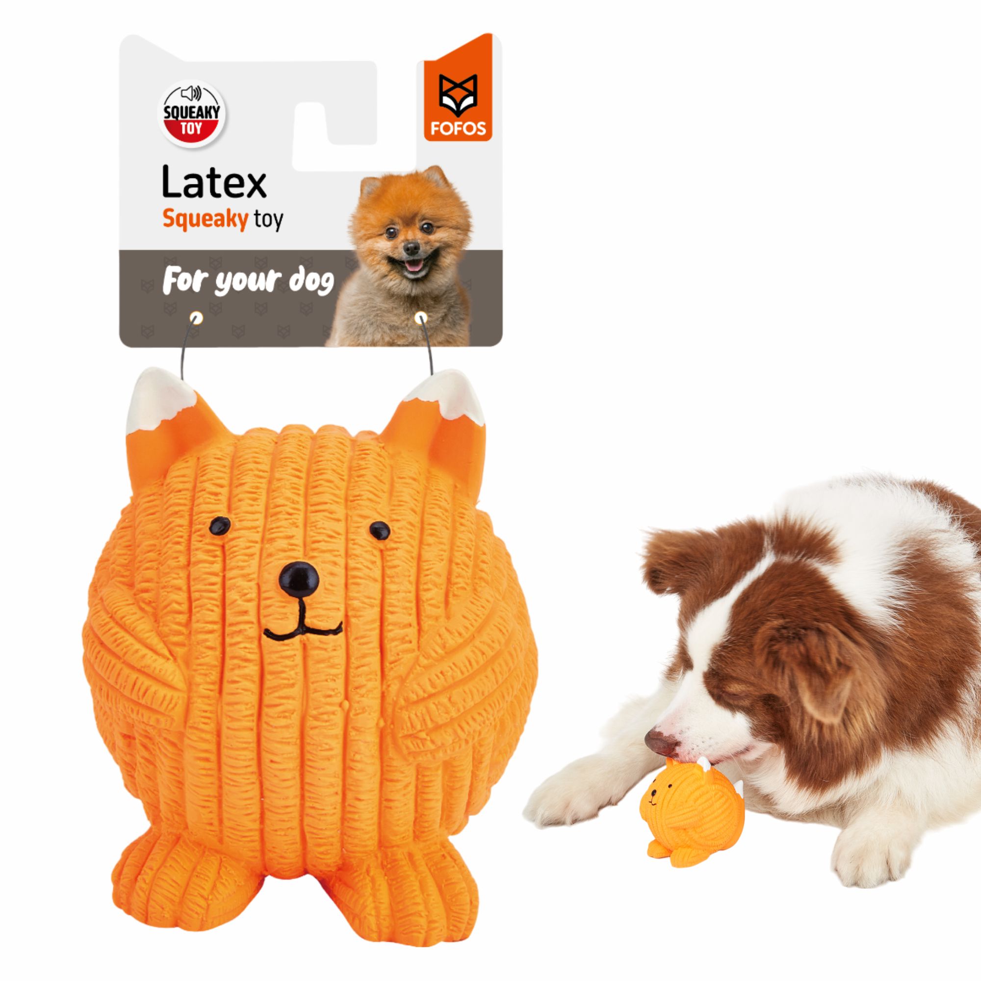 FOFOS Latex Fox Ball Squeaky Toy for Dogs (Orange)