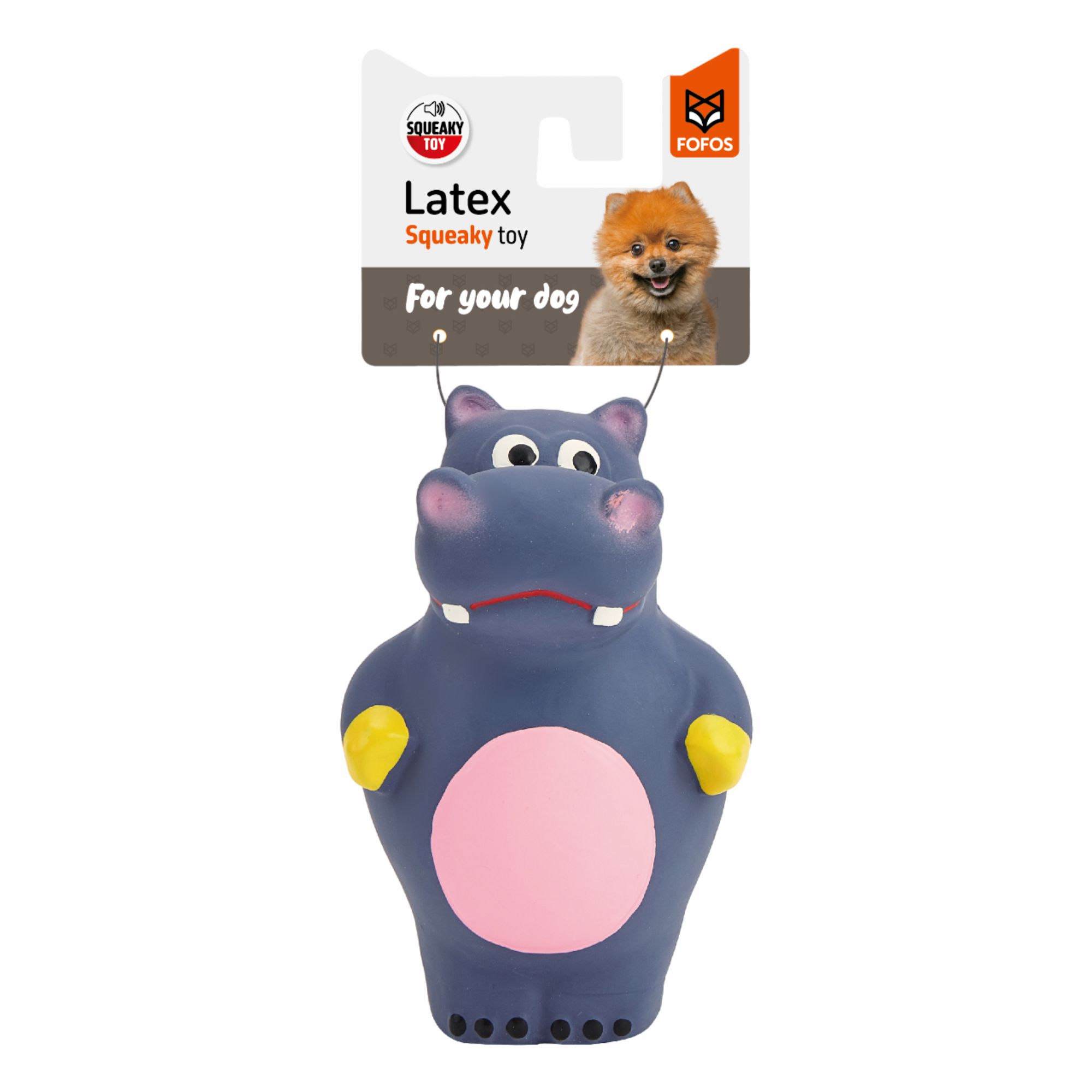 FOFOS Hippo Latex Squeaker Chew Toy For Dogs - Blue & Pink