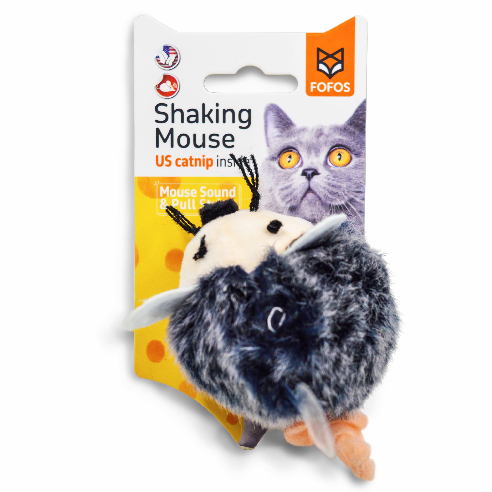 FOFOS Pull String & Sound Chip Mouse Shaped Electronic Toy for Cats (Grey)