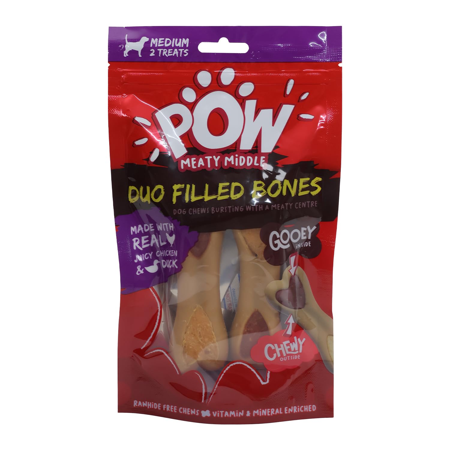 Pow meaty, chewy & gooey bones, chicken & duck, 2 pieces