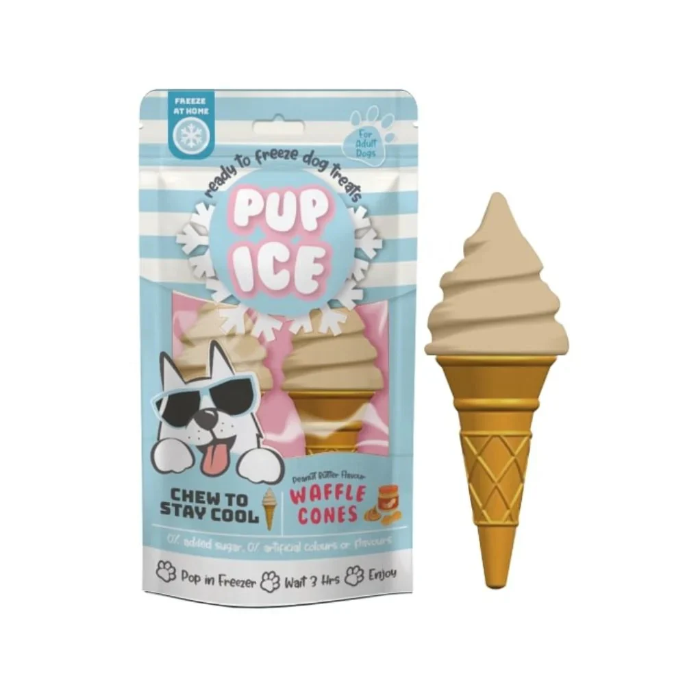 Imaginelles Pup Ice Waffle Cones Vanilla & Peanut Butter, Dog Treat - 2 Pieces