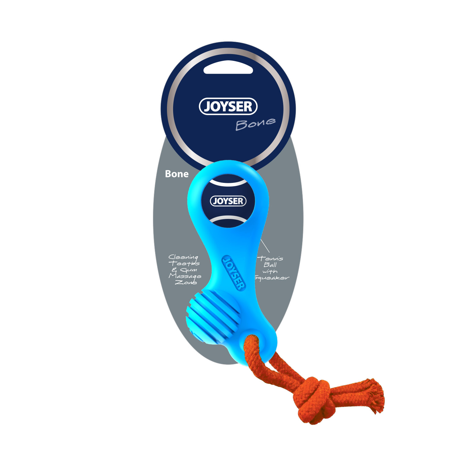 JOYSER Bone Rubber With Ball Dog Toys (Blue-Small)