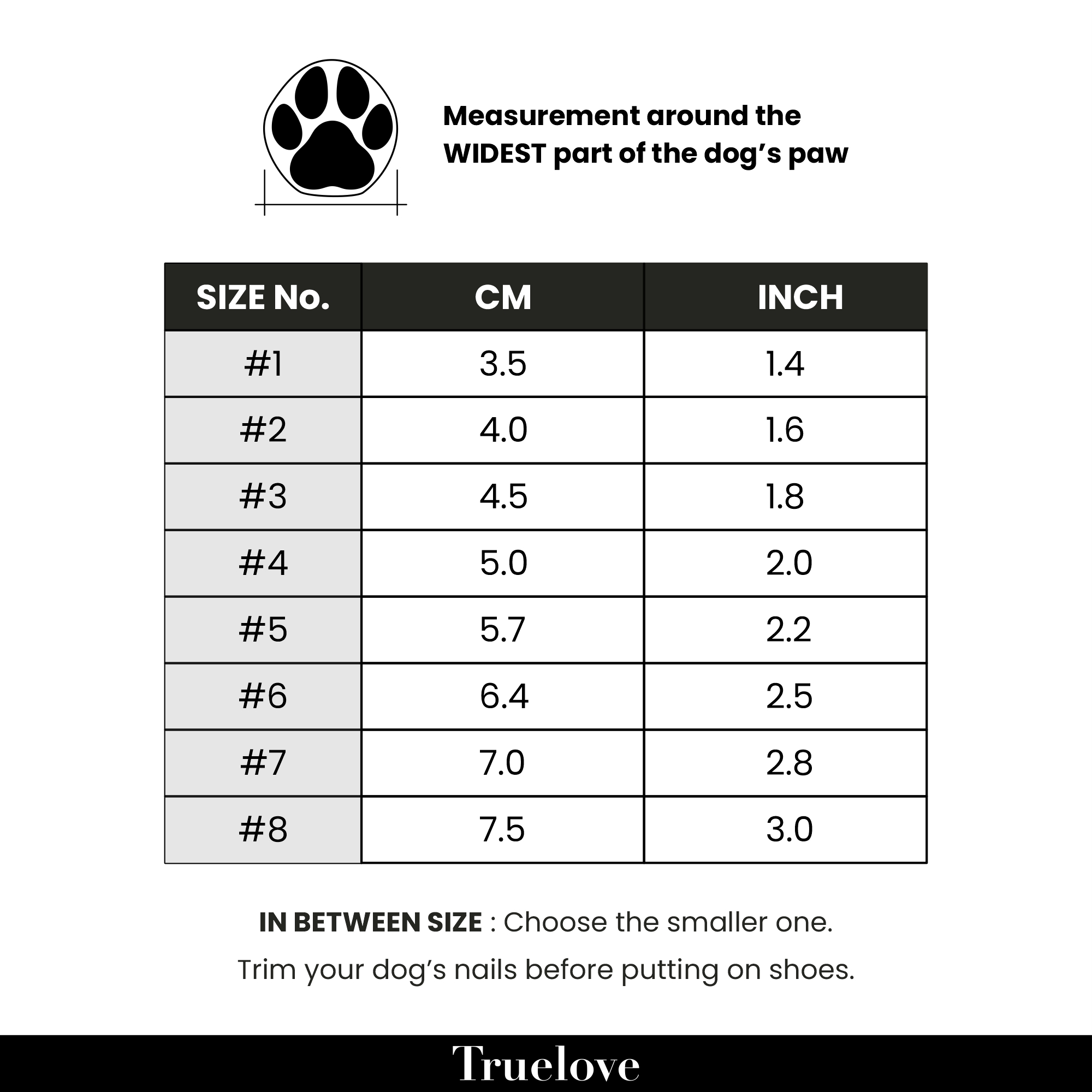 Black 3 SIZE CHART